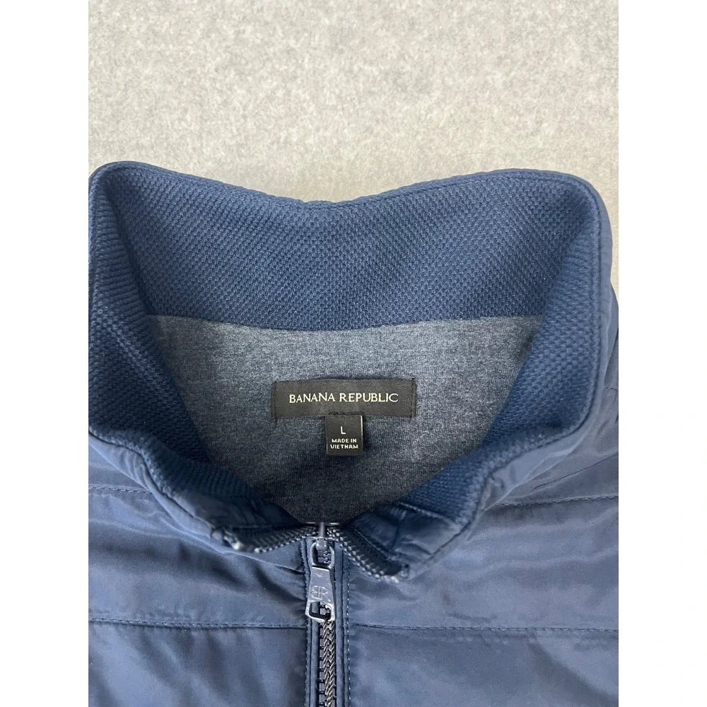 Banana Republic Sleeveless Vest Mens L‎ Blue Full Zip Quilted Lined Zip Pockets